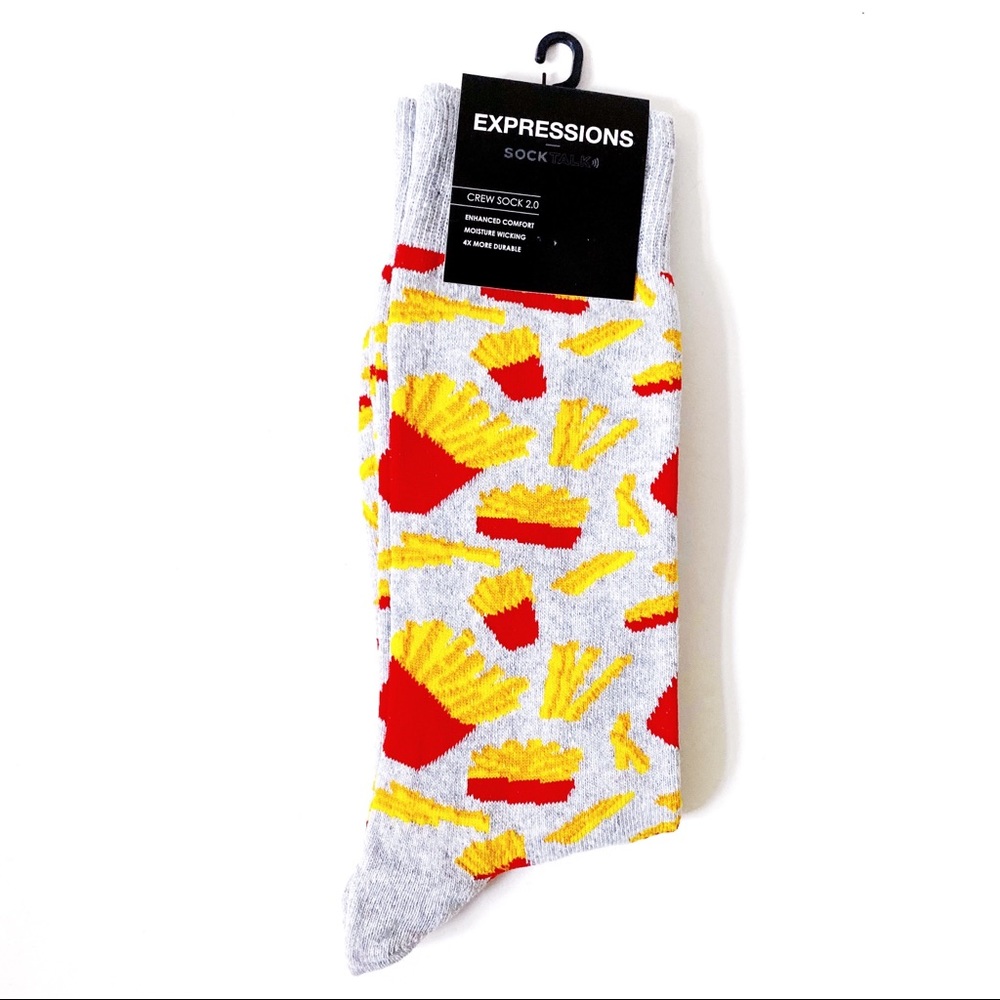 Expressions French Fry Fries Crew Socks Gray Red - Picture 1 of 5
